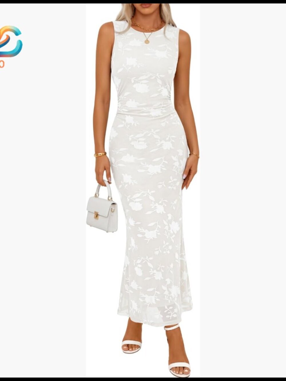 Sleeveless Floral Mesh Maxi Dress, Bodycon Fit, Formal Cocktail Wedding Guest